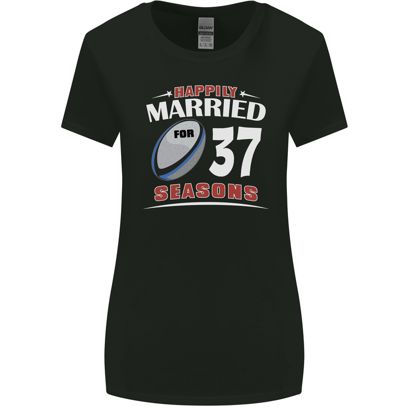 37 Year Wedding Anniversary 37th Rugby Womens Wider Cut T-Shirt Black