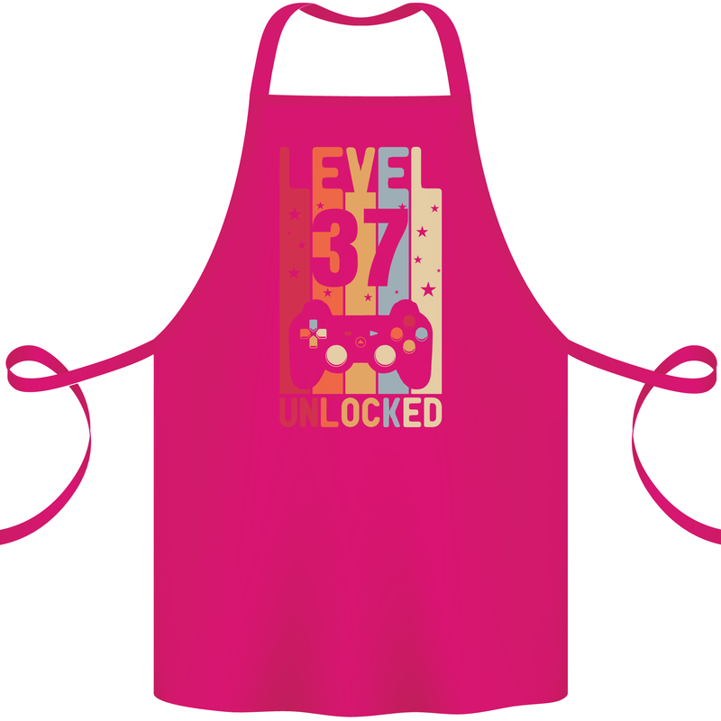 37th Birthday 37 Year Old Level Up Gamming Cotton Apron 100% Organic Pink