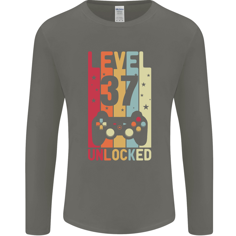 37th Birthday 37 Year Old Level Up Gamming Mens Long Sleeve T-Shirt Charcoal