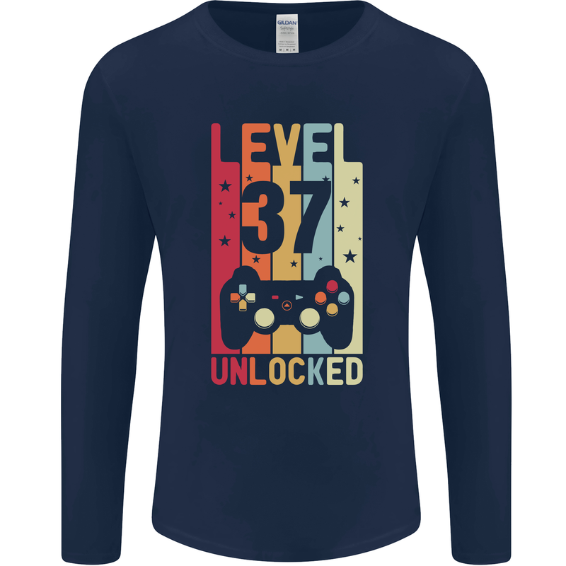 37th Birthday 37 Year Old Level Up Gamming Mens Long Sleeve T-Shirt Navy Blue
