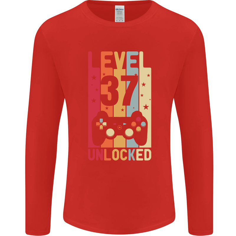 37th Birthday 37 Year Old Level Up Gamming Mens Long Sleeve T-Shirt Red