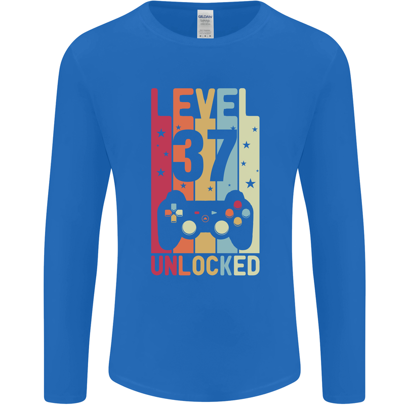 37th Birthday 37 Year Old Level Up Gamming Mens Long Sleeve T-Shirt Royal Blue