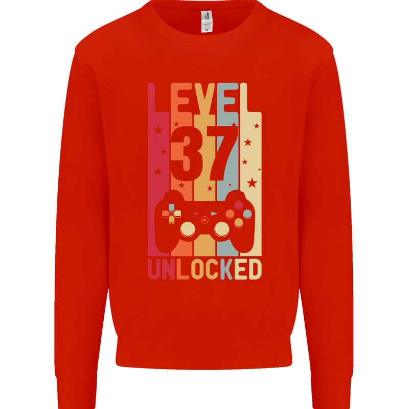 37th Birthday 37 Year Old Level Up Gamming Mens Sweatshirt Jumper Bright Red