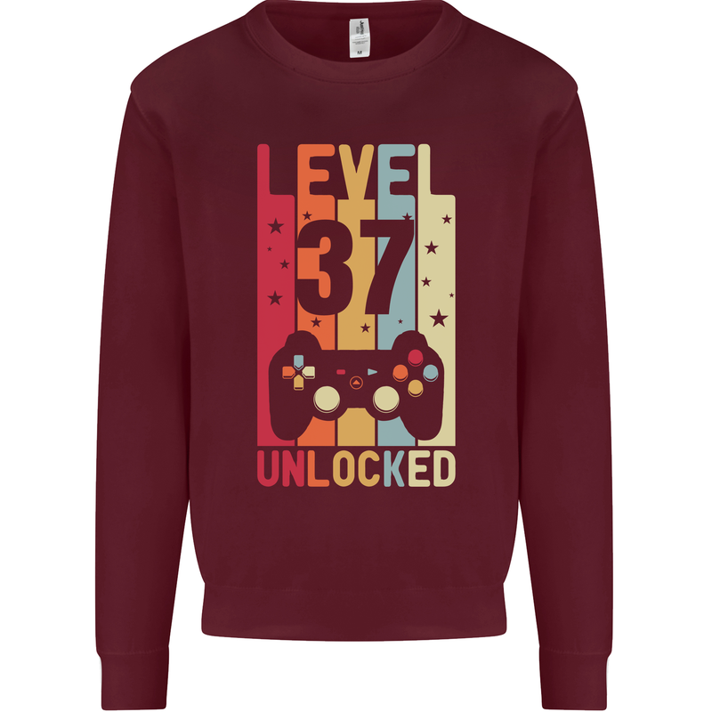 37th Birthday 37 Year Old Level Up Gamming Mens Sweatshirt Jumper Maroon