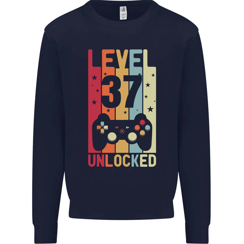 37th Birthday 37 Year Old Level Up Gamming Mens Sweatshirt Jumper Navy Blue