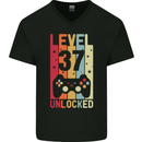 37th Birthday 37 Year Old Level Up Gamming Mens V-Neck Cotton T-Shirt Black