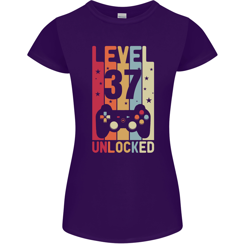37th Birthday 37 Year Old Level Up Gamming Womens Petite Cut T-Shirt Purple