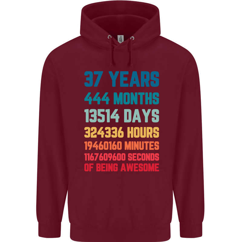 37th Birthday 37 Year Old Mens 80% Cotton Hoodie Maroon