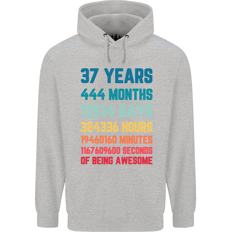 37th Birthday 37 Year Old Mens 80% Cotton Hoodie Sports Grey