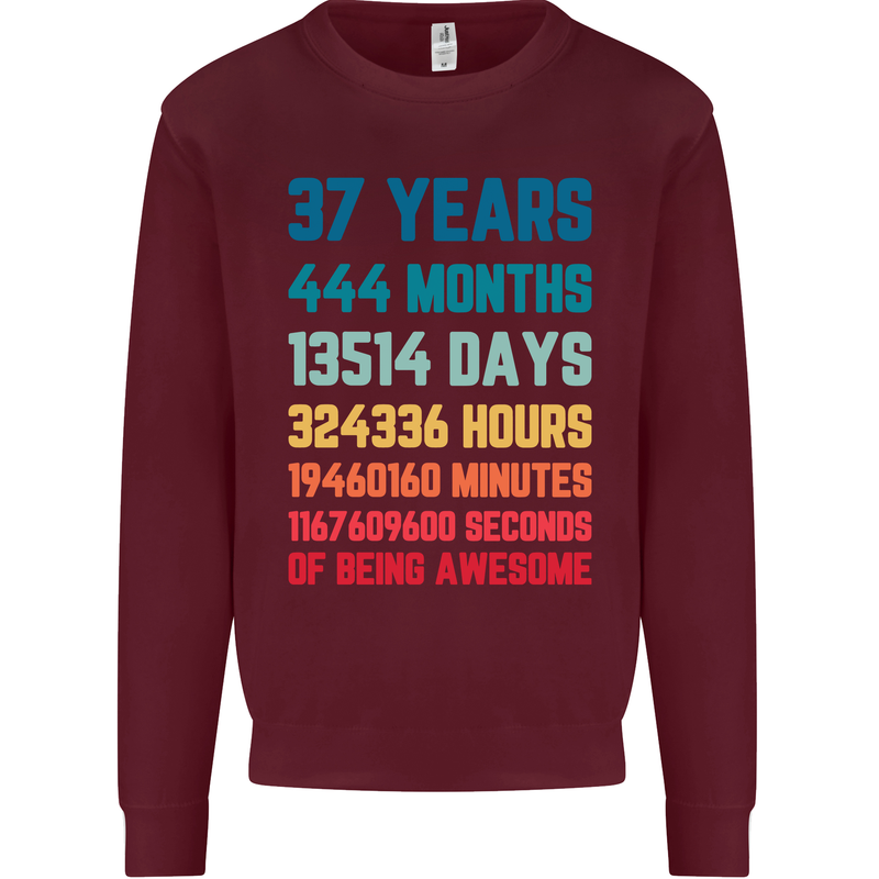 37th Birthday 37 Year Old Mens Sweatshirt Jumper Maroon