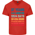 37th Birthday 37 Year Old Mens V-Neck Cotton T-Shirt Red