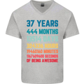 37th Birthday 37 Year Old Mens V-Neck Cotton T-Shirt Sports Grey