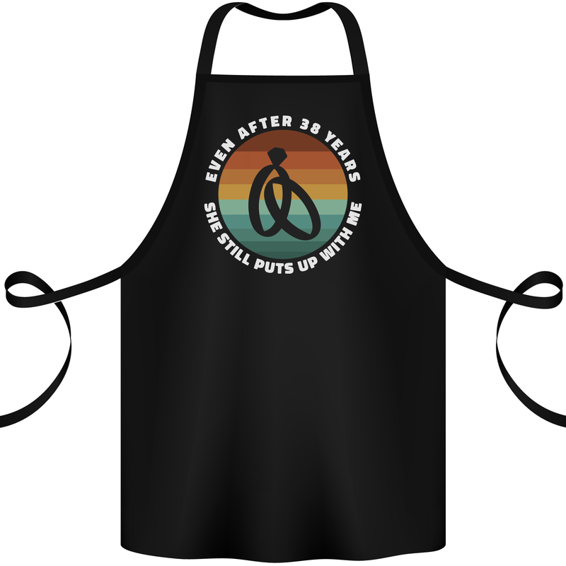 38 Year Wedding Anniversary 38th Marriage Cotton Apron 100% Organic Black