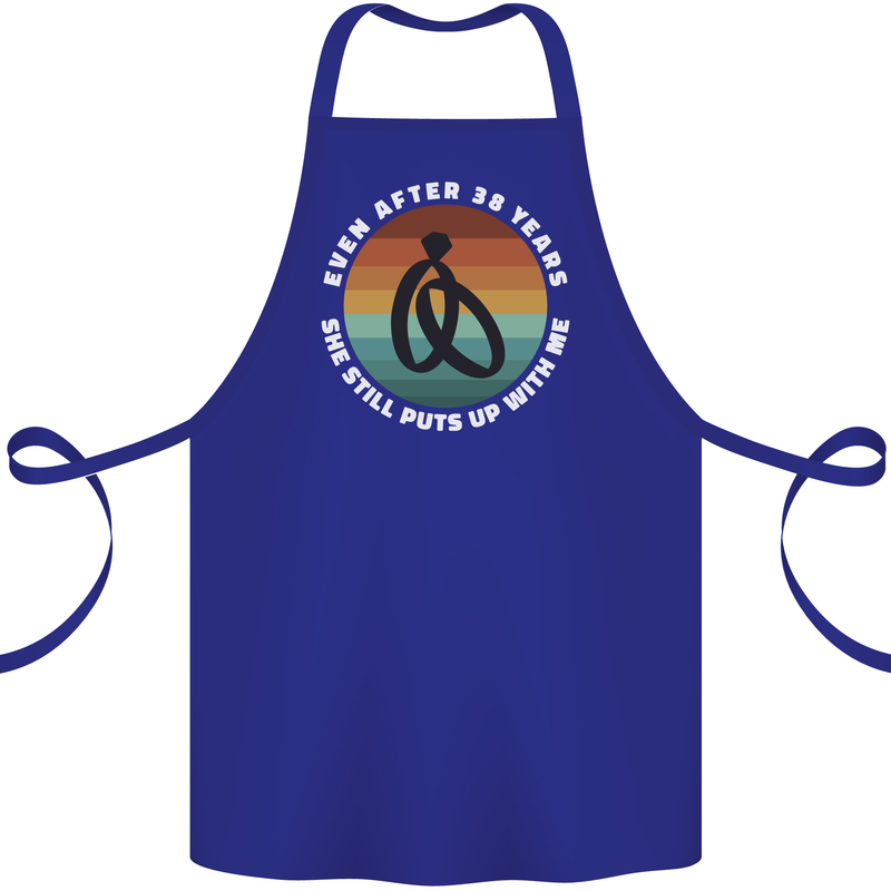38 Year Wedding Anniversary 38th Marriage Cotton Apron 100% Organic Royal Blue
