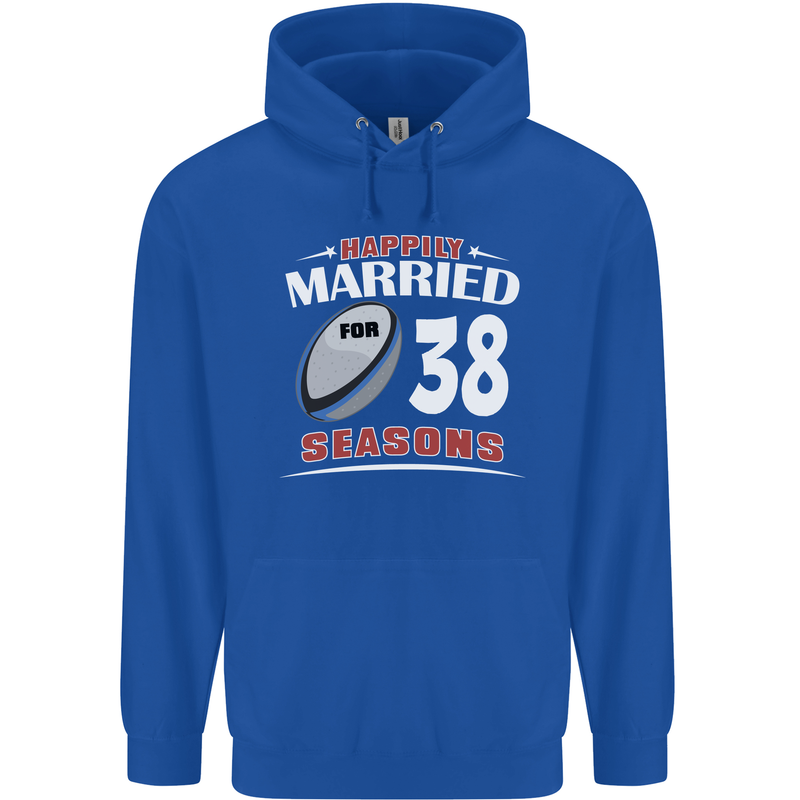 38 Year Wedding Anniversary 38th Rugby Mens 80% Cotton Hoodie Royal Blue