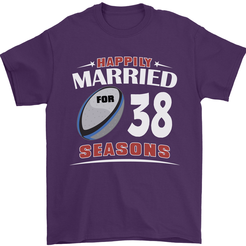 38 Year Wedding Anniversary 38th Rugby Mens T-Shirt 100% Cotton Purple