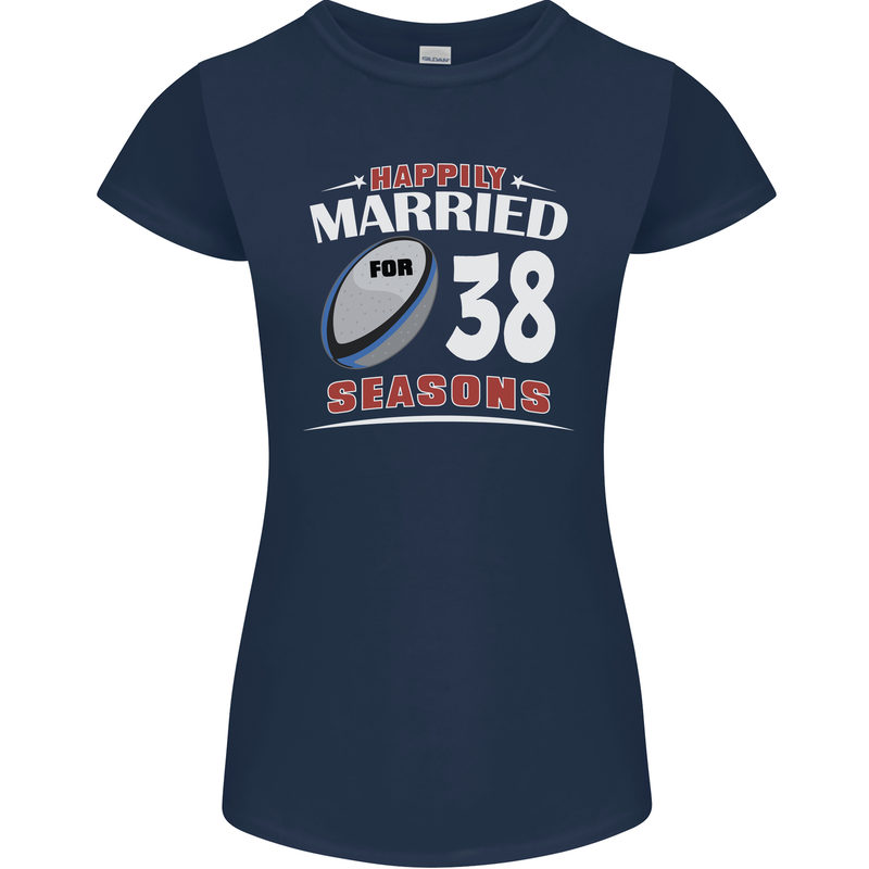 38 Year Wedding Anniversary 38th Rugby Womens Petite Cut T-Shirt Navy Blue