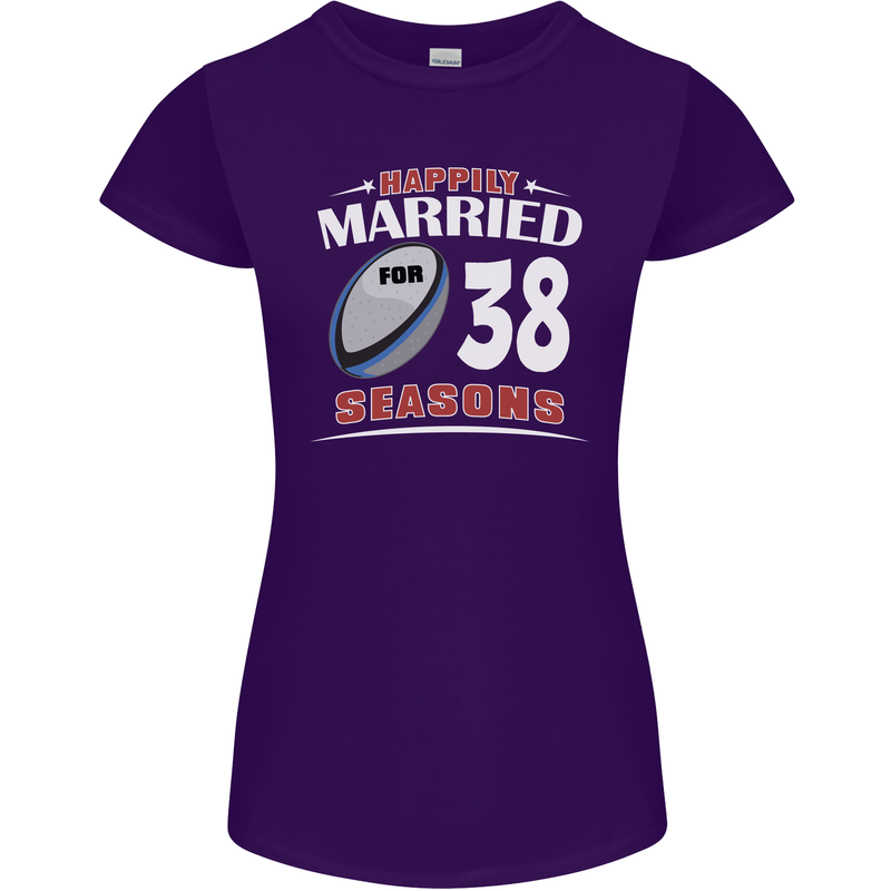 38 Year Wedding Anniversary 38th Rugby Womens Petite Cut T-Shirt Purple