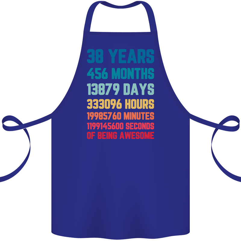 38th Birthday 38 Year Old Cotton Apron 100% Organic Royal Blue