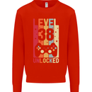 38th Birthday 38 Year Old Level Up Gamming Mens Sweatshirt Jumper Bright Red
