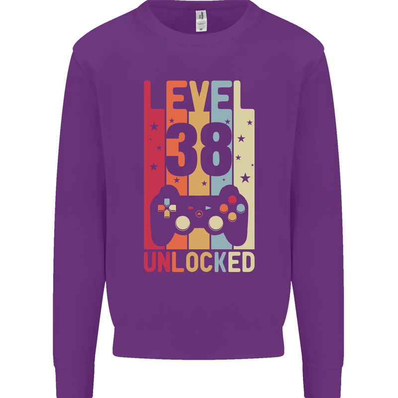 38th Birthday 38 Year Old Level Up Gamming Mens Sweatshirt Jumper Purple