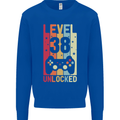 38th Birthday 38 Year Old Level Up Gamming Mens Sweatshirt Jumper Royal Blue