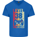 38th Birthday 38 Year Old Level Up Gamming Mens V-Neck Cotton T-Shirt Royal Blue