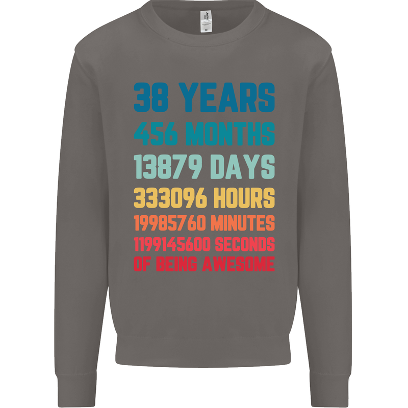 38th Birthday 38 Year Old Mens Sweatshirt Jumper Charcoal