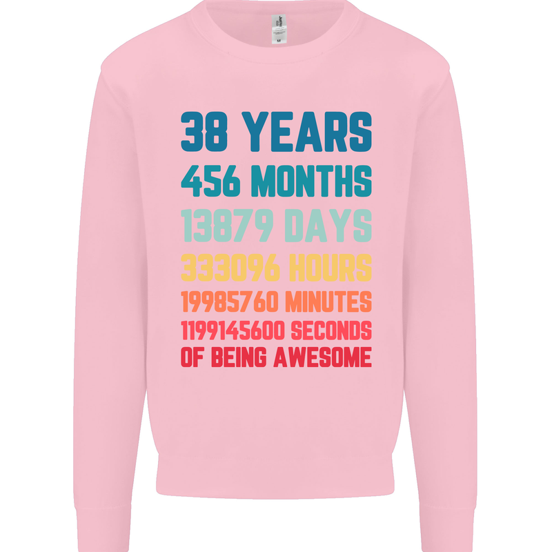 38th Birthday 38 Year Old Mens Sweatshirt Jumper Light Pink