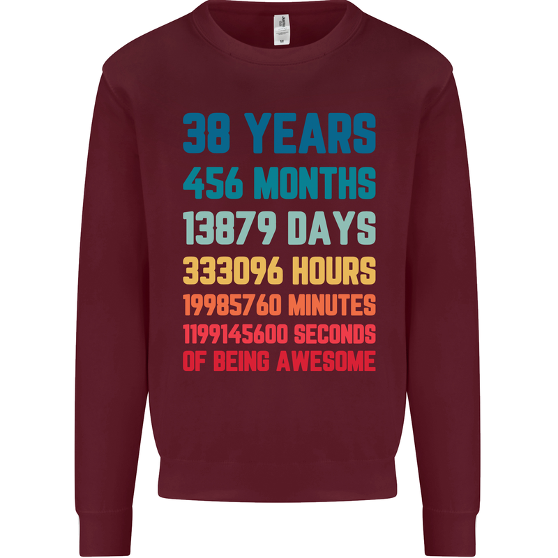 38th Birthday 38 Year Old Mens Sweatshirt Jumper Maroon