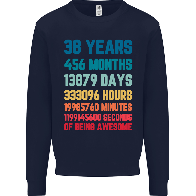 38th Birthday 38 Year Old Mens Sweatshirt Jumper Navy Blue
