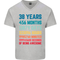 38th Birthday 38 Year Old Mens V-Neck Cotton T-Shirt Sports Grey