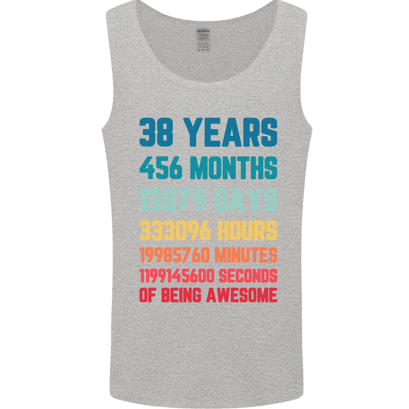 38th Birthday 38 Year Old Mens Vest Tank Top Sports Grey