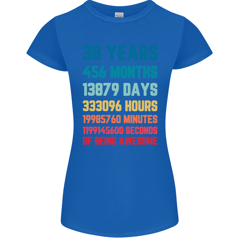 38th Birthday 38 Year Old Womens Petite Cut T-Shirt Royal Blue