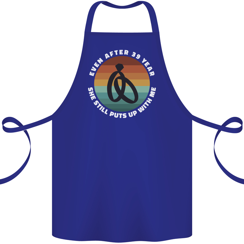 39 Year Wedding Anniversary 39th Marriage Cotton Apron 100% Organic Royal Blue