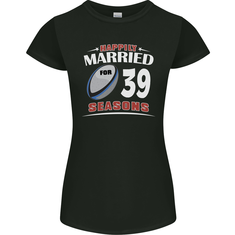 39 Year Wedding Anniversary 39th Rugby Womens Petite Cut T-Shirt Black