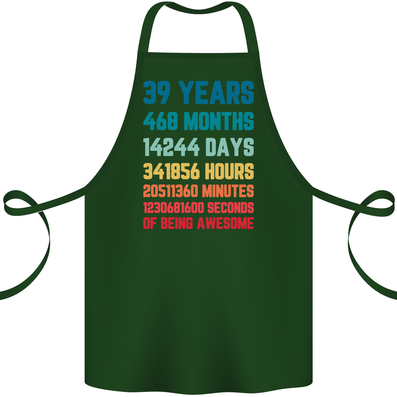 39th Birthday 39 Year Old Cotton Apron 100% Organic Forest Green