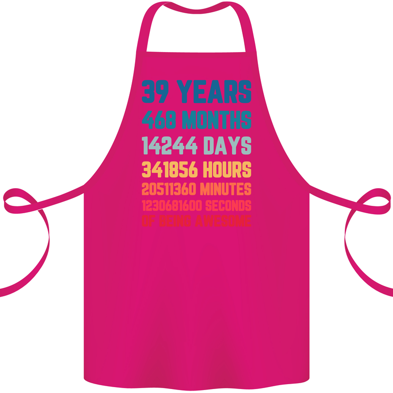 39th Birthday 39 Year Old Cotton Apron 100% Organic Pink