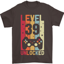 39th Birthday 39 Year Old Level Up Gamming Mens T-Shirt 100% Cotton Dark Chocolate