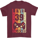 39th Birthday 39 Year Old Level Up Gamming Mens T-Shirt 100% Cotton Maroon