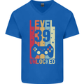 39th Birthday 39 Year Old Level Up Gamming Mens V-Neck Cotton T-Shirt Royal Blue