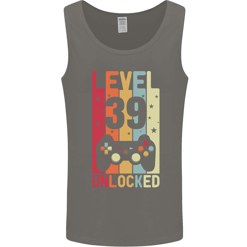 39th Birthday 39 Year Old Level Up Gamming Mens Vest Tank Top Charcoal