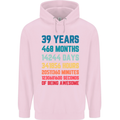 39th Birthday 39 Year Old Mens 80% Cotton Hoodie Light Pink