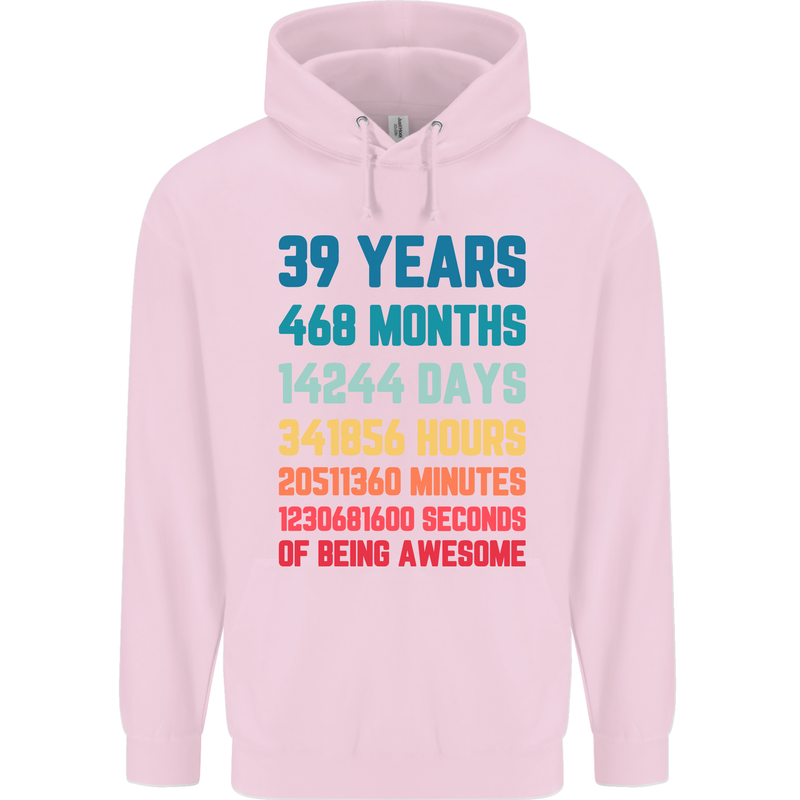 39th Birthday 39 Year Old Mens 80% Cotton Hoodie Light Pink