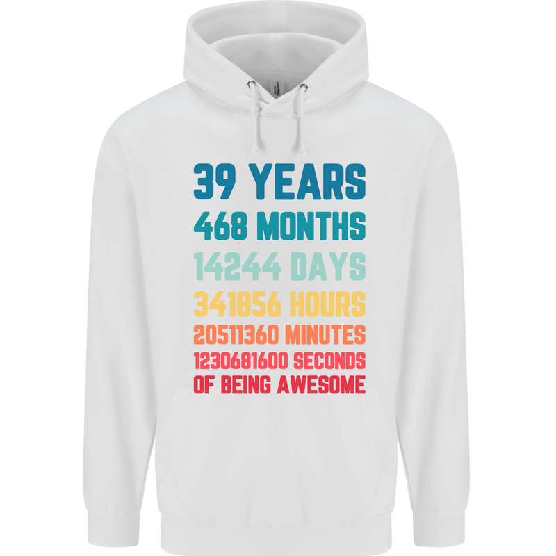 39th Birthday 39 Year Old Mens 80% Cotton Hoodie White