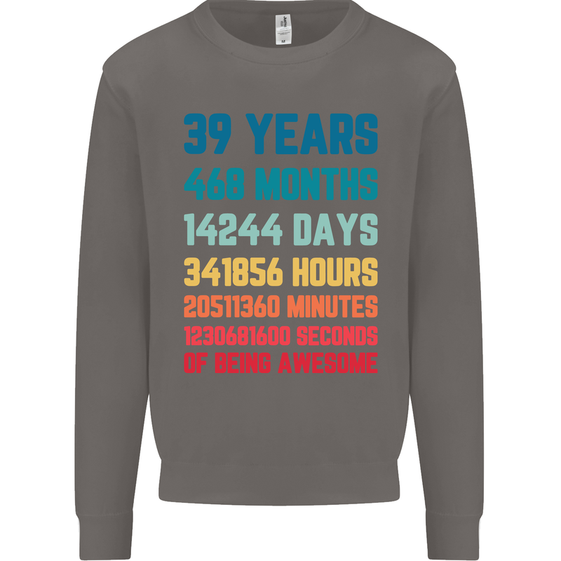 39th Birthday 39 Year Old Mens Sweatshirt Jumper Charcoal