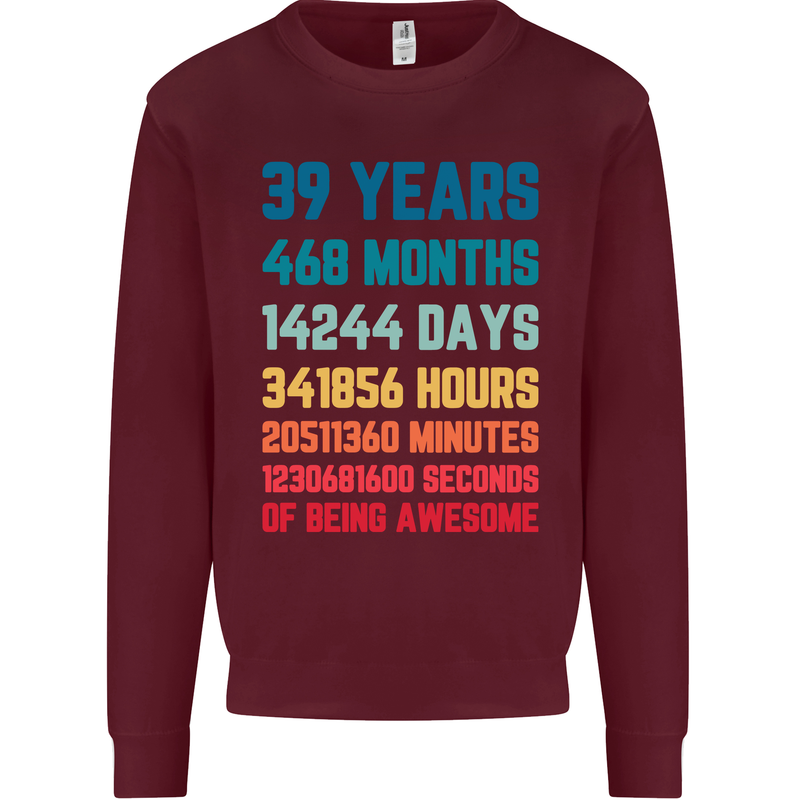 39th Birthday 39 Year Old Mens Sweatshirt Jumper Maroon