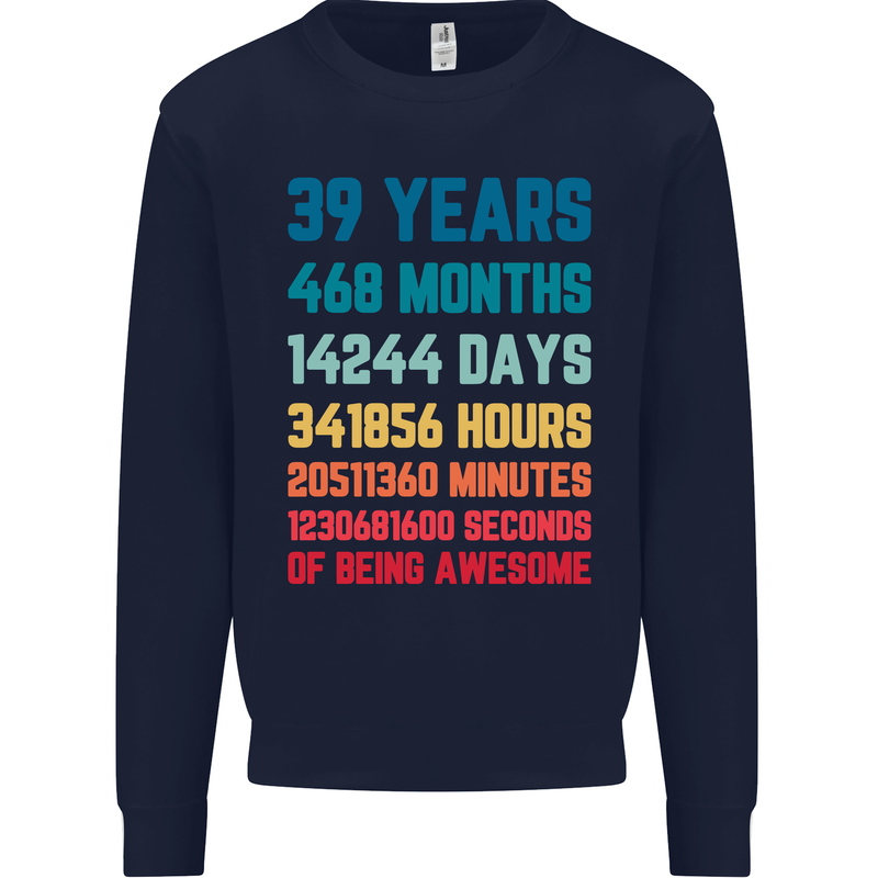 39th Birthday 39 Year Old Mens Sweatshirt Jumper Navy Blue