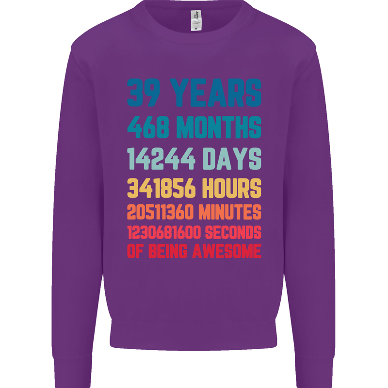 39th Birthday 39 Year Old Mens Sweatshirt Jumper Purple