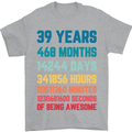 39th Birthday 39 Year Old Mens T-Shirt 100% Cotton Sports Grey